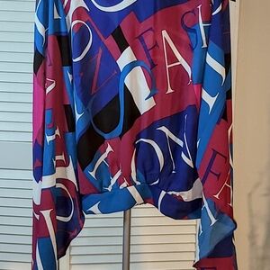 Ashley Stewart Red and Blue Graphic Blouse